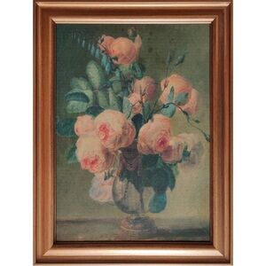 Threshold Framed Art with Pink Roses and Green Leaves